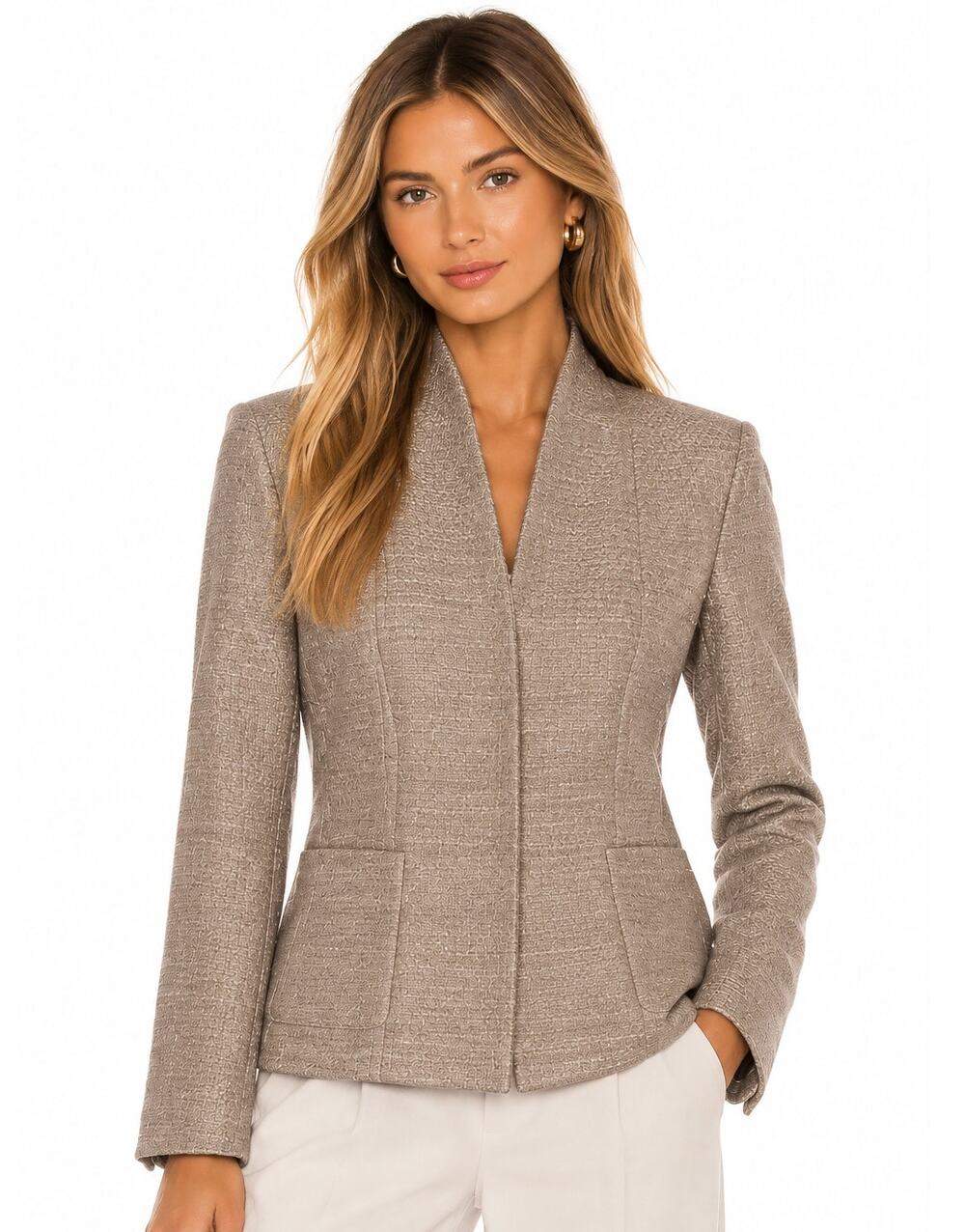 Eileen Fisher Beige Organic Linen Blend Textured Blazer EUC Petite Large